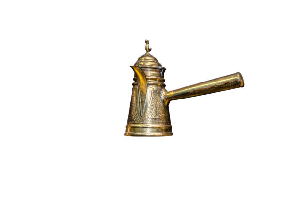 istock Vintage, copper decorative kettle with a handle on the side, isolated on a white background with a clipping path. 1203725632