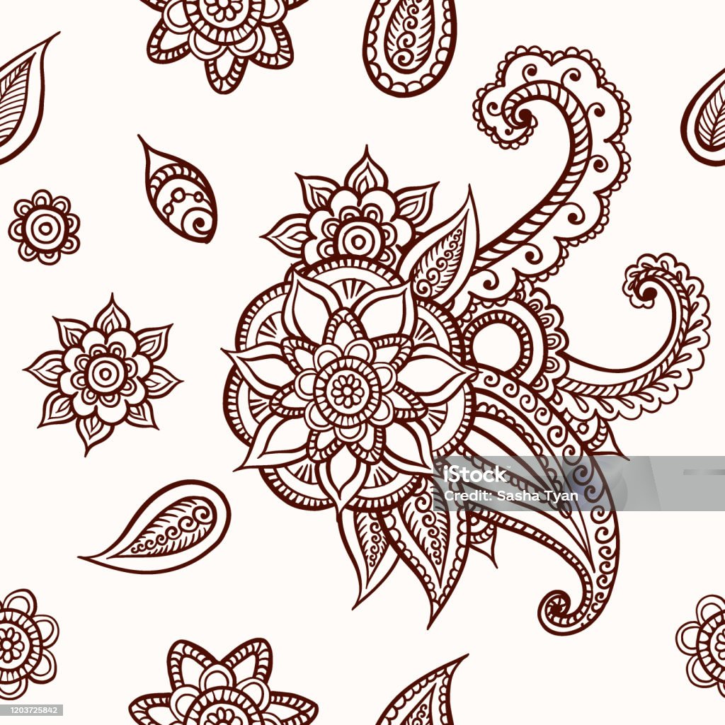 Hoa Văn Liền Mạch Doodle Nền Vector Với Hoa Lá Đồ Trang Trí Ấn Độ ...