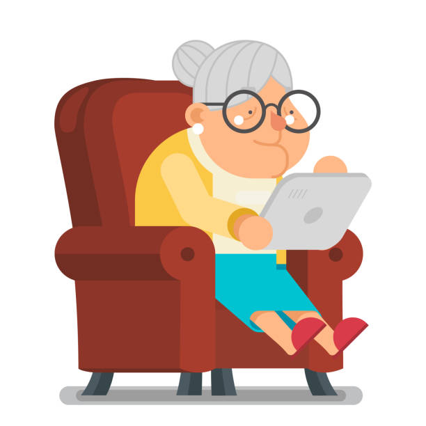 Granny With Tablet Internet Surfing Fun Education Old Lady Character Cartoon  Flat Design Vector Illustration Stock Illustration - Download Image Now -  iStock