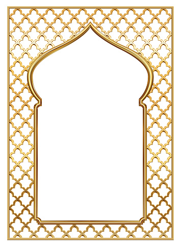 Vector arch. Cover for postcard, certificate, diploma. Golden vintage oriental arch frame