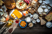 Cheese board with dairy products