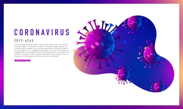 중국어 코로나 바이러스 그림입니다. 바이러스에 둘러싸인 페이지 템플릿 그림입니다. - 분자 일러스트 stock illustrations