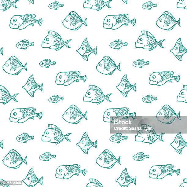 Pattern Fish Swim In Vector Seamless Pattern With Fish Swimming In The Sea Stock ...