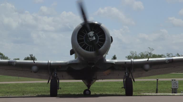 Vintage War War 2 United States Navy Warbird Airplane Startup on Airfield