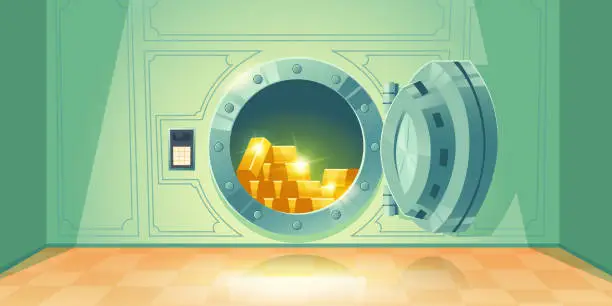 Vector illustration of Vector bank vault with open safe door