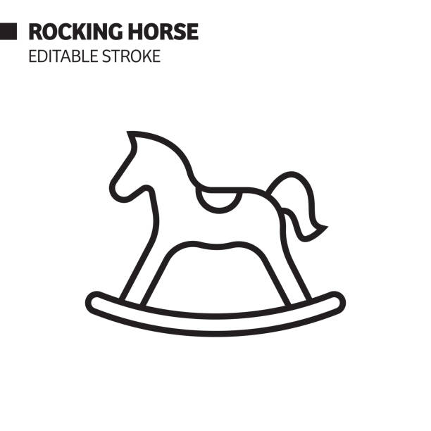 stockillustraties, clipart, cartoons en iconen met rocking horse line icoon, outline vector symbool illustratie. pixel perfect, bewerkbaar beroerte. - hobbelpaard