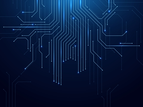 Circuit board. Abstract futuristic technology processing high tech electronic circuit board, motherboard engineering concept vector computer parts background