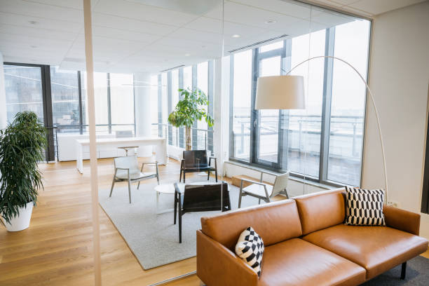 istock Modern corporate office sitting areas with view 1203732790