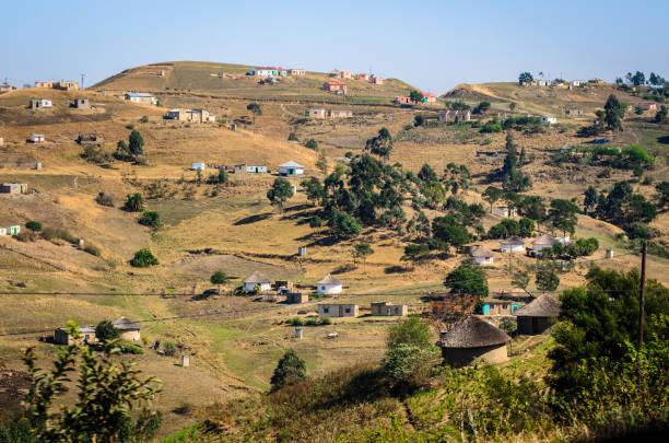 African village, rural houses apartheid,  bantustan KwaZulu Natal near Durban. Pietermaritzburg South Africa African village, rural houses apartheid,  bantustan KwaZulu Natal near Durban. Pietermaritzburg South Africa zululand stock pictures, royalty-free photos & images