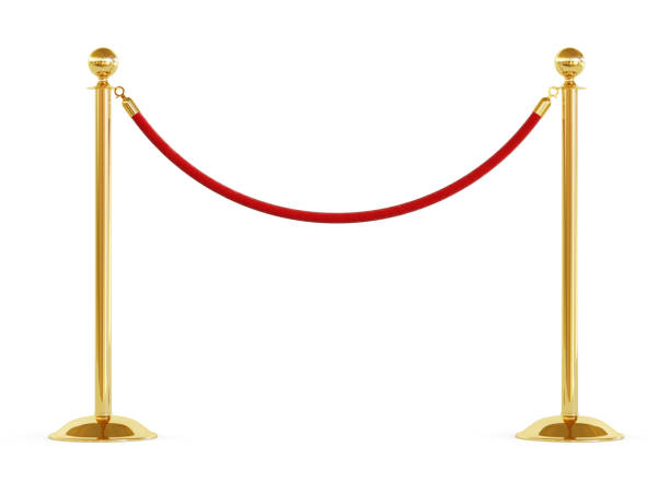 istock Golden barrier with red rope isolated on white background. Clipping path included. 1203733601