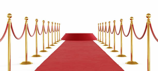 istock Golden barrier with red rope isolated on white background. Clipping path included 1203733746