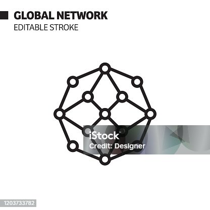 istock Global Network Line Icon, Outline Vector Symbol Illustration. Pixel Perfect, Editable Stroke. 1203733782