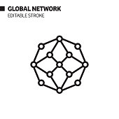 istock Global Network Line Icon, Outline Vector Symbol Illustration. Pixel Perfect, Editable Stroke. 1203733782