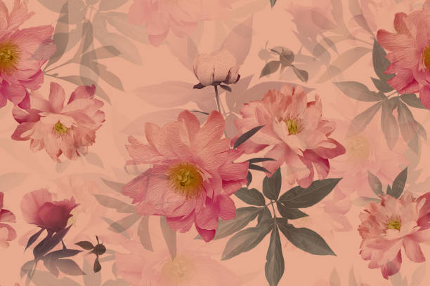 istock Beautiful  blooming flowers peonies. Floral seamless pattern. Pastel color. 1203740476