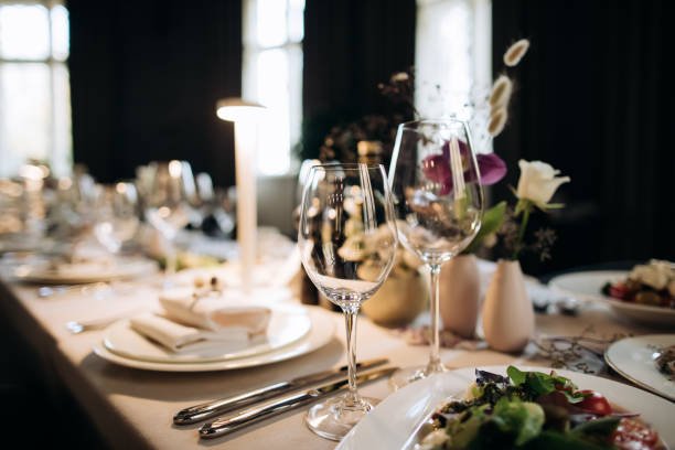 istock Elegant table set  for a romantic dinner. Catering, hospitality and private dining 1203742673