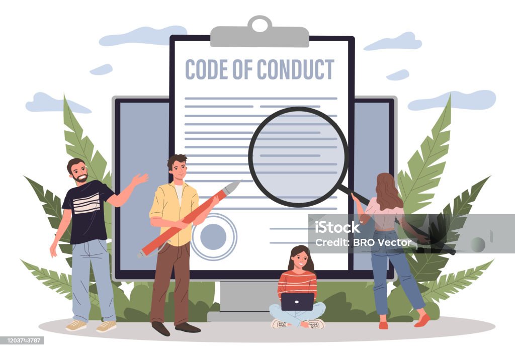 Business people studying code of conduct paper - Royalty-free Codificar arte vetorial