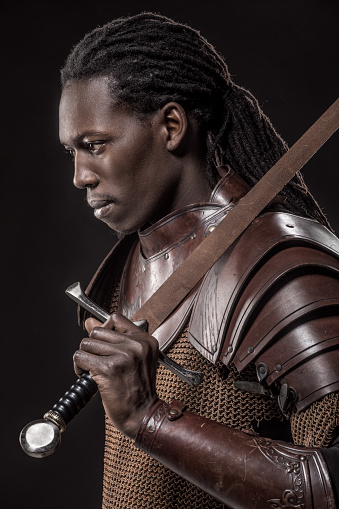 Weapon wielding viking inspired black warrior