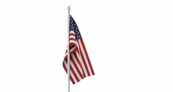 Bandera de EE.UU. en el asta de la bandera. Bandera americana aislada. Renderizado 3D. photo