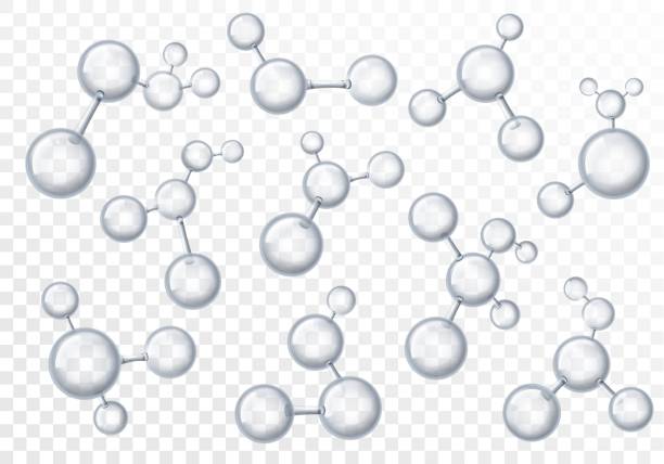 ilustrações, clipart, desenhos animados e ícones de moléculas. estruturas moleculares de transparência 3d, modelos macro de química com reflexão. conjunto vetor isolado abstratos genéticos e biotecnológicos - molecule