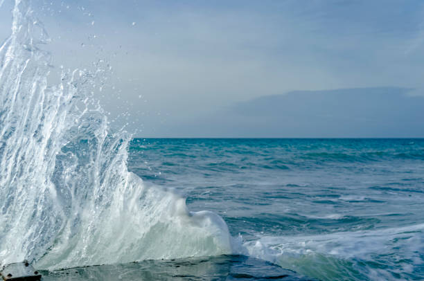 Splashing wave on the Black sea in the day.