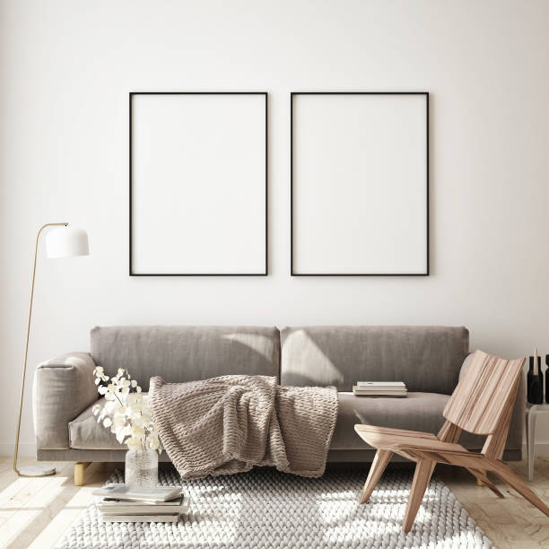 istock mock up poster frame in modern interior background, scandinavian style, 3D render 1203751244