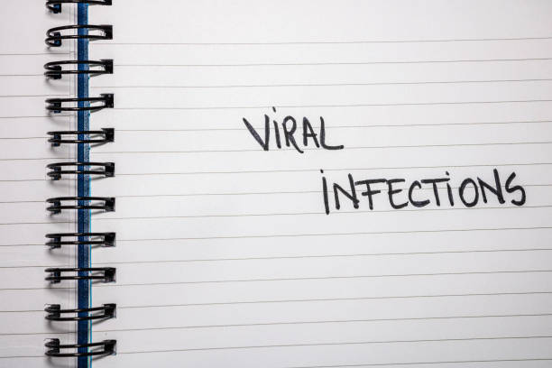 istock Viral infections handwriting  text on paper, on office agenda. Copy space. 1203751815