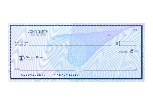 Blank bank cheque with abstract watermark. Personal desk check template with empty field to fill. Banknote, money design,currency, bank note, voucher, gift certificate, money coupon vector Blank bank cheque with abstract watermark. Personal desk check template with empty field to fill. Banknote, money design,currency, bank note, voucher, gift certificate, money coupon financial bill stock illustrations