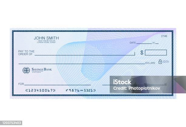Blank Bank Cheque With Abstract Watermark Personal Desk Check Template With Empty Field To Fill Banknote Money Designcurrency Bank Note Voucher Gift Certificate Money Coupon Vector Stock Illustration - Download Image Now