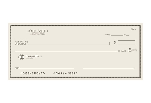 Blank bank cheque. Personal desk check template with empty field to fill. Banknote, money design,currency, bank note, voucher, gift certificate, money coupon vector
