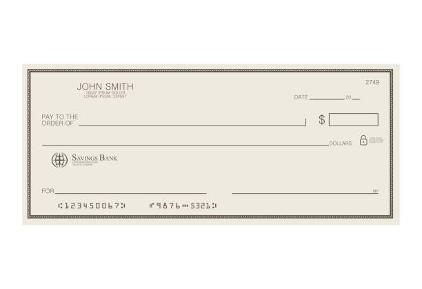 Blank bank cheque. Personal desk check template with empty field to fill. Banknote, money design,currency, bank note, voucher, gift certificate, money coupon vector illustration. Blank bank cheque. Personal desk check template with empty field to fill. Banknote, money design,currency, bank note, voucher, gift certificate, money coupon vector check financial item stock illustrations