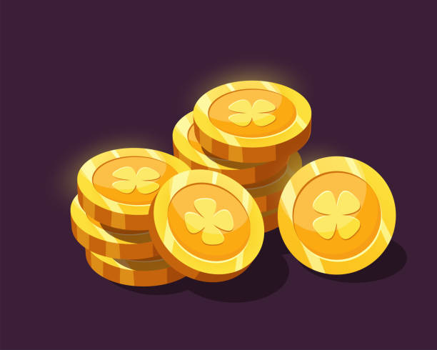 illustrazioni stock, clip art, cartoni animati e icone di tendenza di monete dei cartoni animati d'oro per gioco - token gold coin treasure