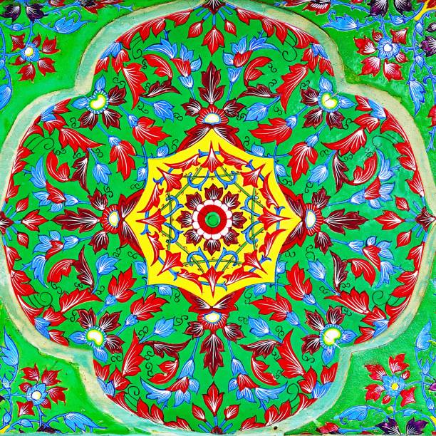 istock Old wall ceramic tiles patterns handcraft from thailand temple wall public 1203756635