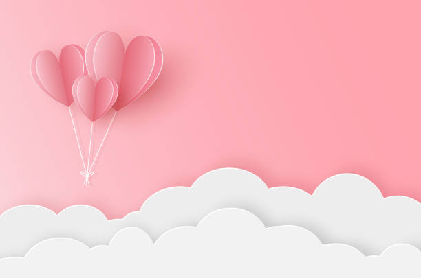 ilustrações, clipart, desenhos animados e ícones de balões cardíacos de papel voando no céu rosa - valentines day origami romance love