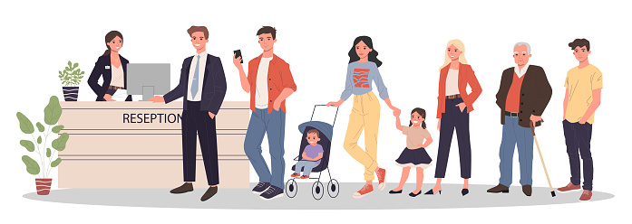 Stay In Queue Store Customers Standing In Queue Stock Illustration - Download Image ...