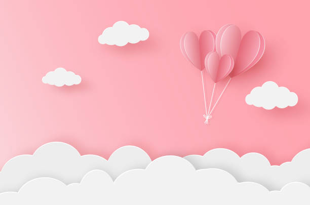 illustrations, cliparts, dessins animés et icônes de ballon de coeur de papier volant sur le ciel rose - romantic sky