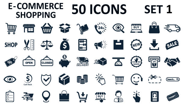 stockillustraties, clipart, cartoons en iconen met stel 1 van de 50 shopping iconen, set shop sign e-commerce voor web development apps en websites - voorraad vector - verkoper