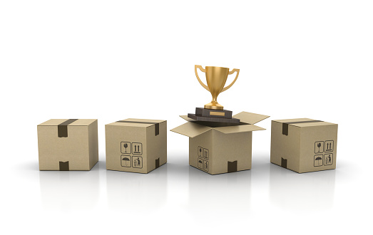 Cardboard Box with Trophy - 3D Rendering