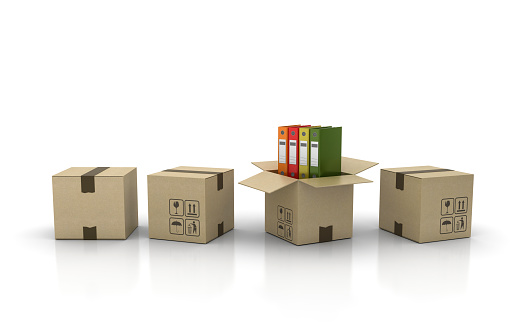 Cardboard Box with Binders - 3D Rendering