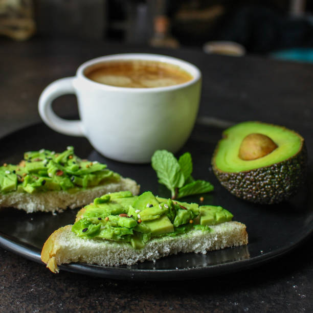 avocado sandwich (healthy snack) menu concept. food background. top view. copy space