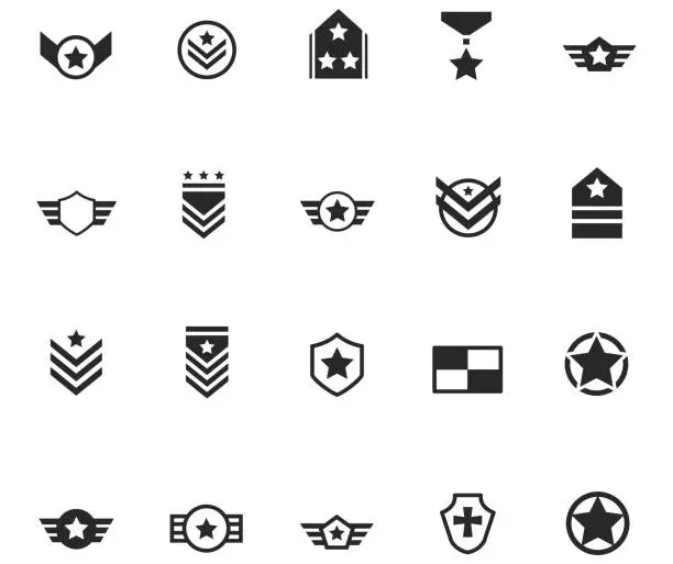 Vector illustration of Set of Militory Badge and Symbols