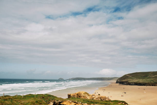 istock Views across Perranporth Beach, Newquay, Cornwall on a late September day. 1203760957