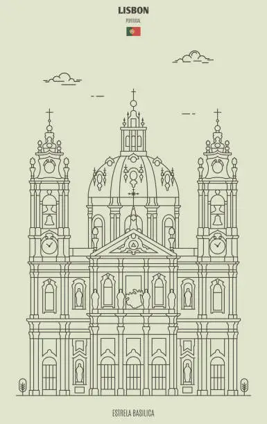 Vector illustration of Estrela Basilica in Lisbon, Portugal. Landmark icon