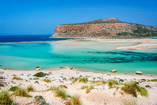 Balos beach and Gramvousa island near Kissamos in Crete, Greece