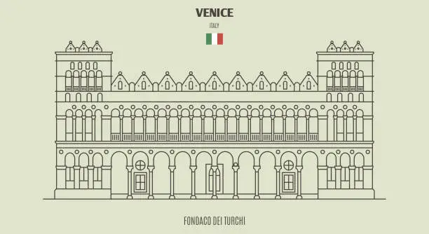Vector illustration of Fondaco dei Turchi  in Venice, Italy. Landmark icon