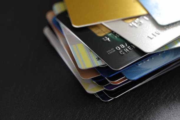 Stacked credit cards stock photo