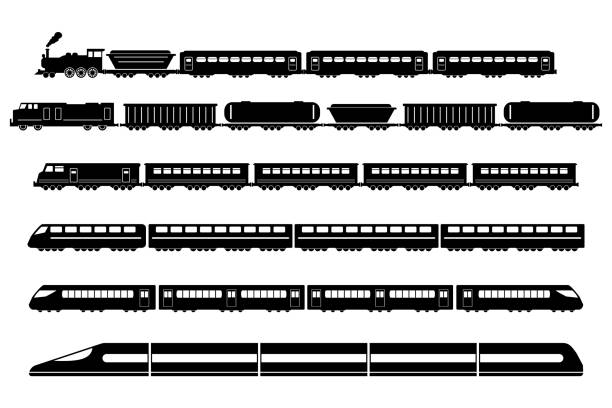 zug bahn bahn metro vector icons set - eisenbahn stock-grafiken, -clipart, -cartoons und -symbole