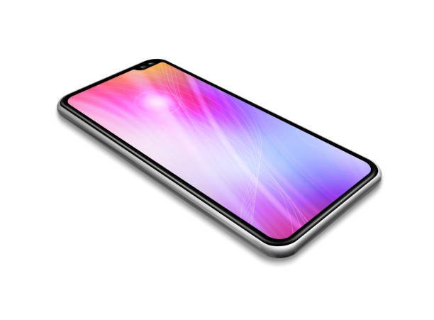 istock All-screen colorful smartphone mockup isolated on white. 3D render 1203764552