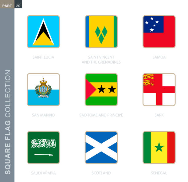коллекция квадратных флагов мира. - england senegal stock illustrations