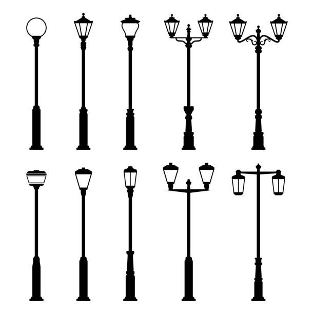 straßenlaterne lichter vektor-icons - street light stock-grafiken, -clipart, -cartoons und -symbole