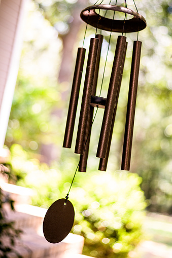 Chimes resonate pleasing melodies in the south Arkansas spring breeze.